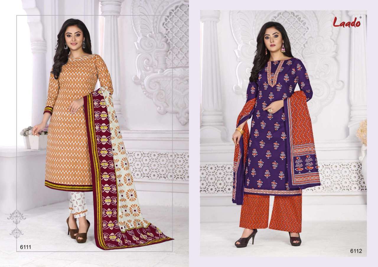 LAADO VOL-61 BY LAADO 6101 TO 6120 SERIES BEAUTIFUL SUITS STYLISH FANCY COLORFUL PARTY WEAR & OCCASIONAL WEAR PURE COTTON PRINTED DRESSES AT WHOLESALE PRICE