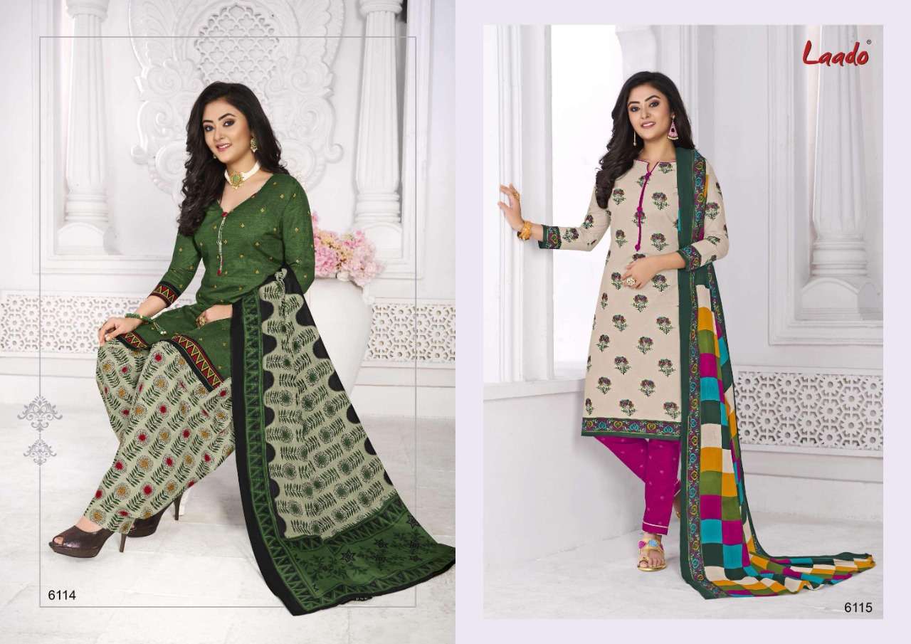 LAADO VOL-61 BY LAADO 6101 TO 6120 SERIES BEAUTIFUL SUITS STYLISH FANCY COLORFUL PARTY WEAR & OCCASIONAL WEAR PURE COTTON PRINTED DRESSES AT WHOLESALE PRICE