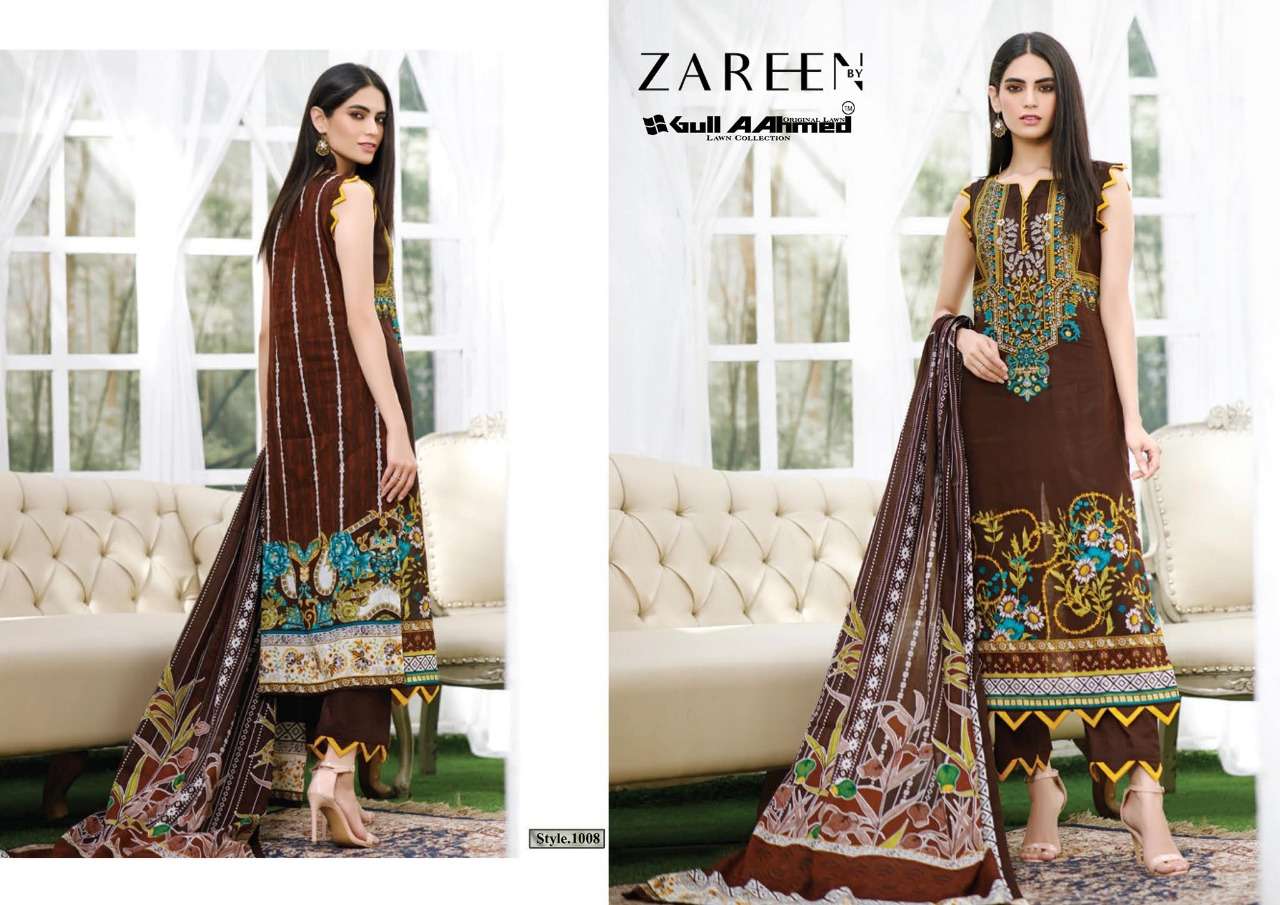 ZAREEN BY GULL AAHMED 1001 TO 1008 SERIES BEAUTIFUL STYLISH SUITS FANCY COLORFUL CASUAL WEAR & ETHNIC WEAR & READY TO WEAR HEAVY JAM PRINTED DRESSES AT WHOLESALE PRICE