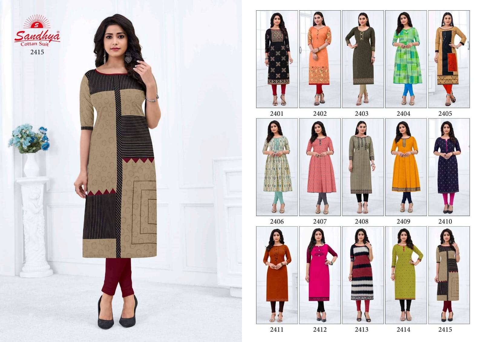 KALAKRUTI VOL-24 BY SANDHYA 2401 TO 2415 SERIES DESIGNER STYLISH FANCY COLORFUL BEAUTIFUL PARTY WEAR & ETHNIC WEAR COLLECTION PURE COTTON KURTIS AT WHOLESALE PRICE