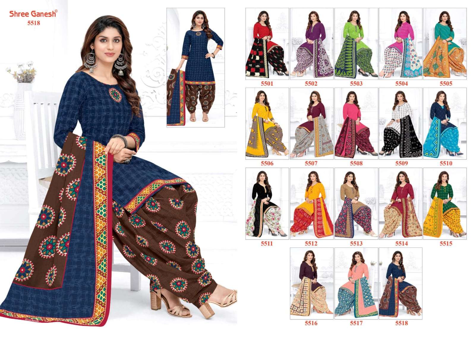 PANCHI VOL-6 BY SHREE GANESH 5501 TO 5518 SERIES BEAUTIFUL STYLISH SUITS FANCY COLORFUL CASUAL WEAR & ETHNIC WEAR & READY TO WEAR HEAVY COTTON PRINTED DRESSES AT WHOLESALE PRICE