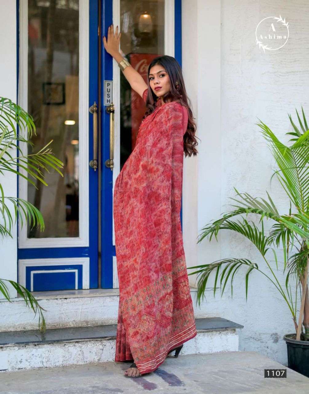 AJRAKH PRISM BY ASHIMA 1101 TO 1108 SERIES INDIAN TRADITIONAL WEAR COLLECTION BEAUTIFUL STYLISH FANCY COLORFUL PARTY WEAR & OCCASIONAL WEAR GEORGETTE PRINT SAREES AT WHOLESALE PRICE