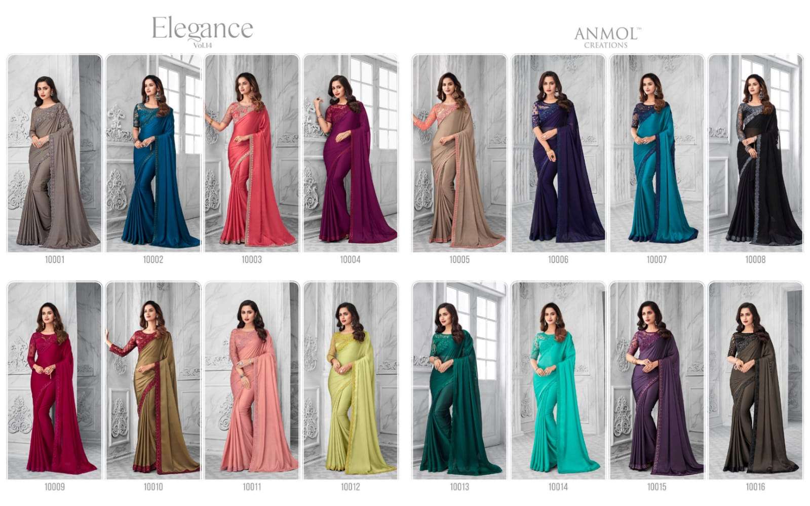 ELEGANCE VOL-14 BY ANMOL CREATION 10001 TO 10016 SERIES INDIAN TRADITIONAL WEAR COLLECTION BEAUTIFUL STYLISH FANCY COLORFUL PARTY WEAR & OCCASIONAL WEAR FANCY SAREES AT WHOLESALE PRICE