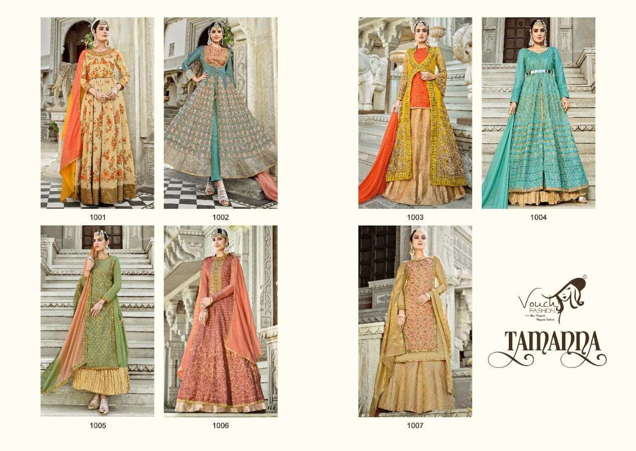 TAMANNA BY VOUCHE 1001 TO 1007 SERIES BEAUTIFUL ANARKALI SUITS COLORFUL STYLISH FANCY CASUAL WEAR & ETHNIC WEAR SILK/GEORGETTE DRESSES AT WHOLESALE PRICE