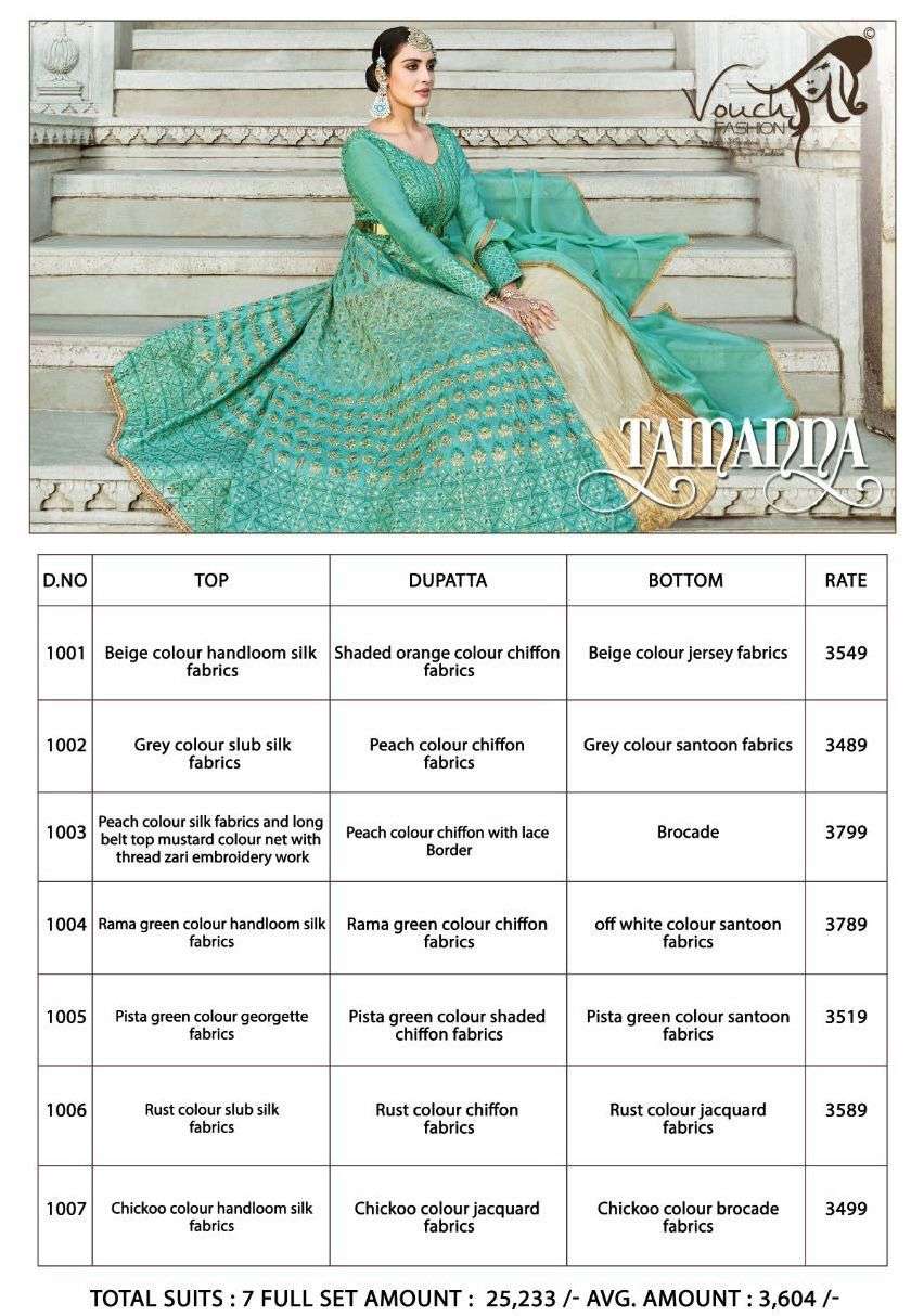 TAMANNA BY VOUCHE 1001 TO 1007 SERIES BEAUTIFUL ANARKALI SUITS COLORFUL STYLISH FANCY CASUAL WEAR & ETHNIC WEAR SILK/GEORGETTE DRESSES AT WHOLESALE PRICE