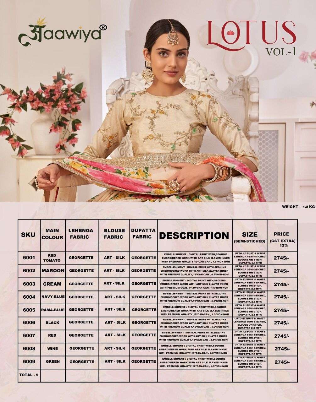 Lotus Vol-1 By Aawiya 6001 To 6009 Series Designer Beautiful Navratri Collection Occasional Wear & Party Wear Georgette Digital Print Lehengas At Wholesale Price