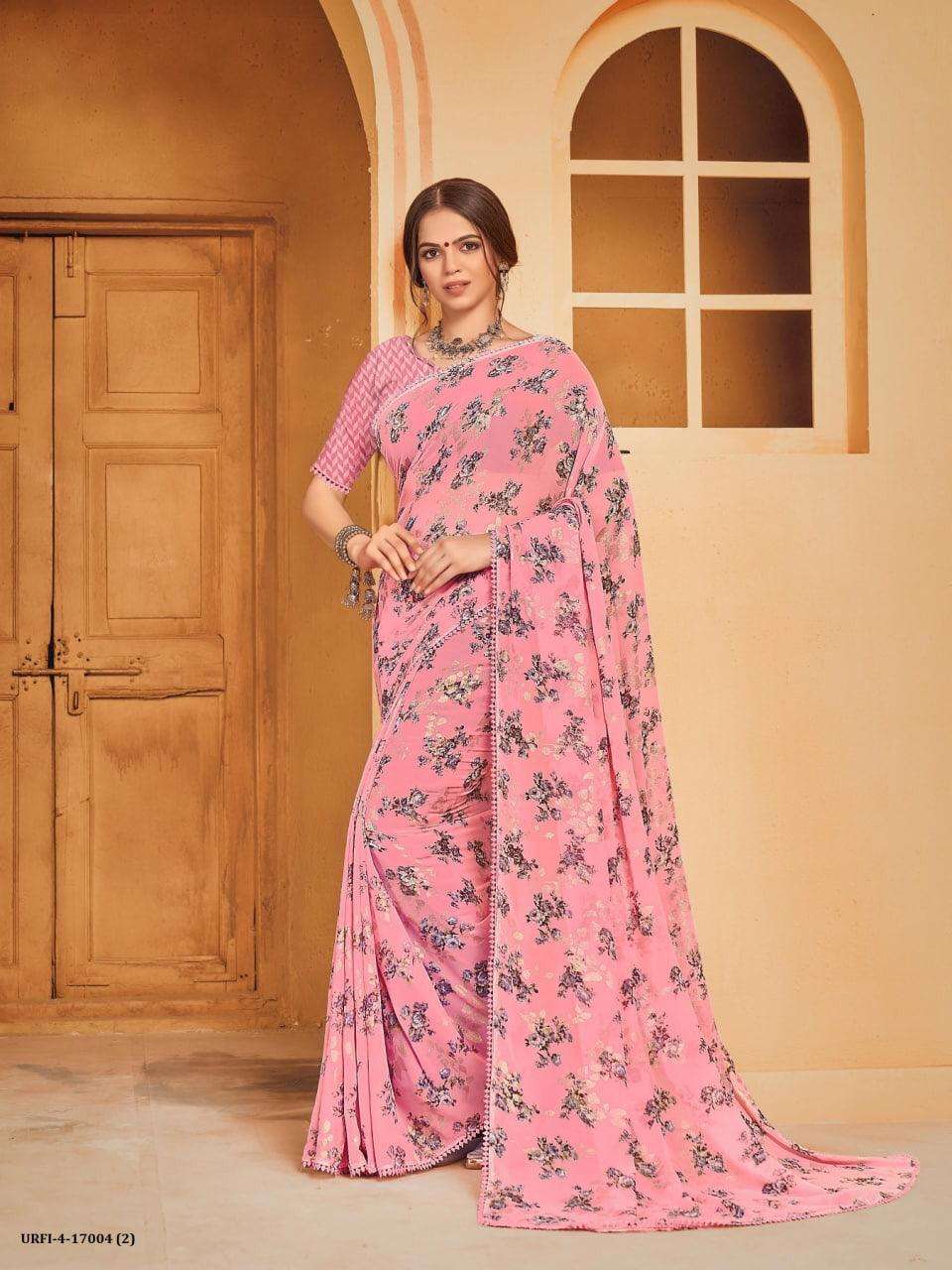 URAFI VOL-4 BY SHREE MATARAM 17001 TO 17006 SERIES INDIAN TRADITIONAL WEAR COLLECTION BEAUTIFUL STYLISH FANCY COLORFUL PARTY WEAR & OCCASIONAL WEAR GEORGETTE PRINTED SAREES AT WHOLESALE PRICE