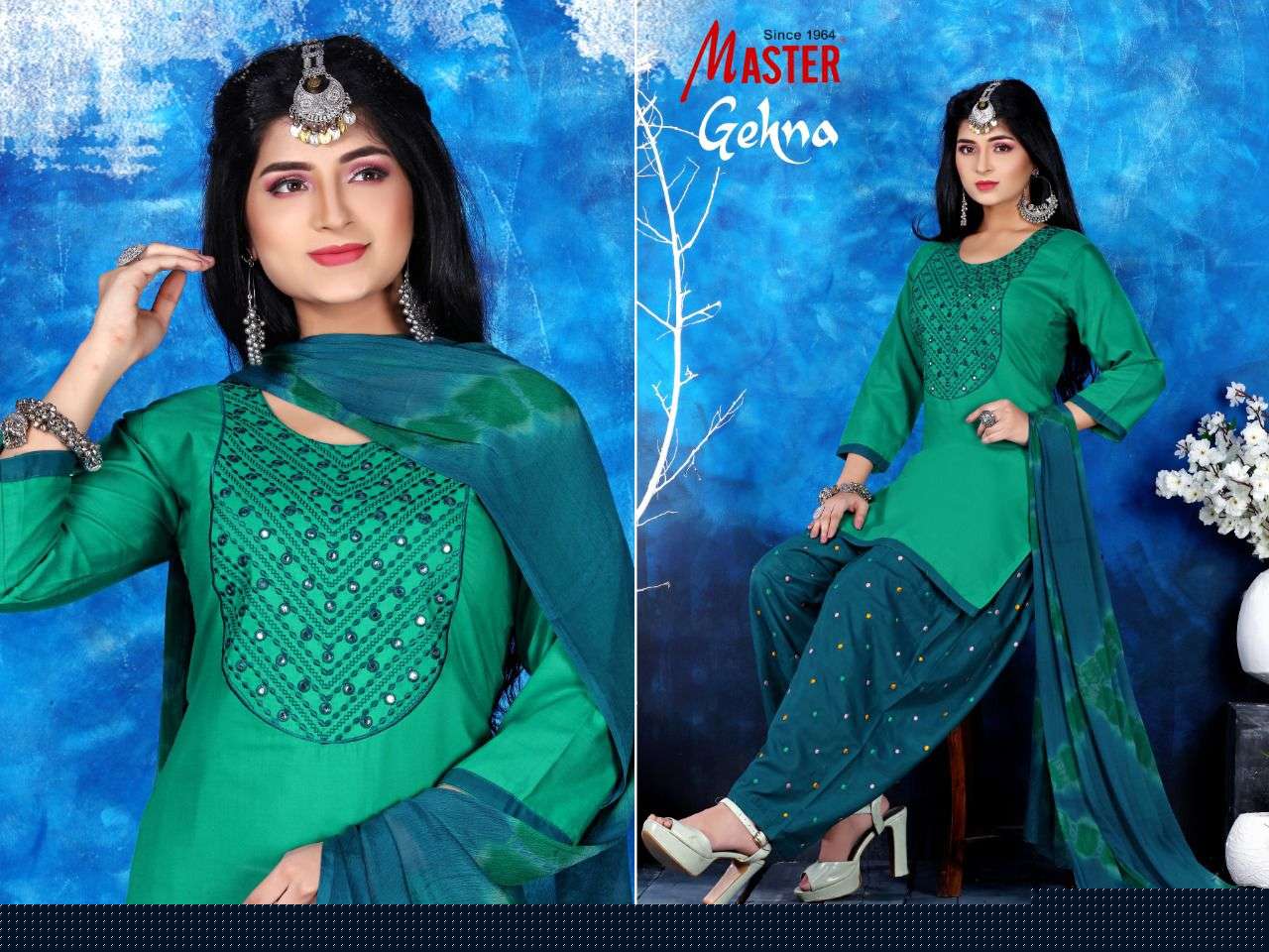 GEHNA BY MASTER 101 TO 108 SERIES BEAUTIFUL PATIYALA SUITS COLORFUL STYLISH FANCY CASUAL WEAR & ETHNIC WEAR COTTON WITH WORK DRESSES AT WHOLESALE PRICE