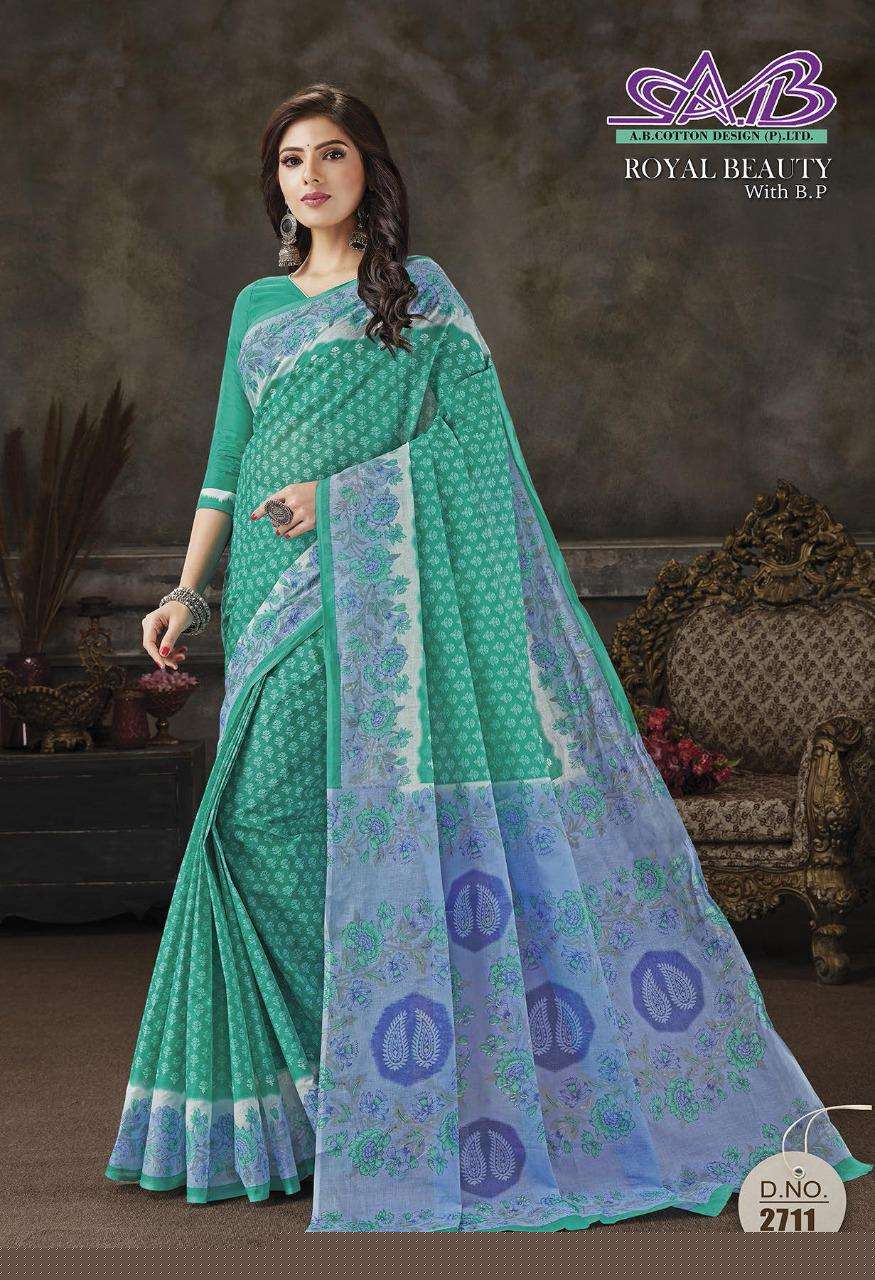 ROYAL BEAUTY BY A B FASHION 2700 TO 2714 SERIES INDIAN TRADITIONAL WEAR COLLECTION BEAUTIFUL STYLISH FANCY COLORFUL PARTY WEAR & OCCASIONAL WEAR MAL MAL COTTON SAREES AT WHOLESALE PRICE