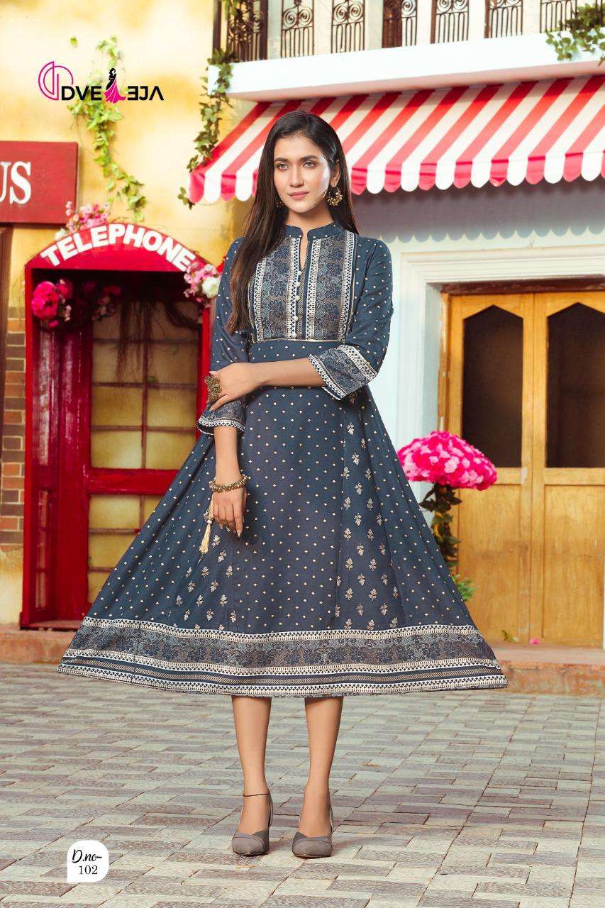 FUSION BY DVEEJA 101 TO 108 SERIES DESIGNER STYLISH FANCY COLORFUL BEAUTIFUL PARTY WEAR & ETHNIC WEAR COLLECTION HEAVY RAYON KURTIS AT WHOLESALE PRICE