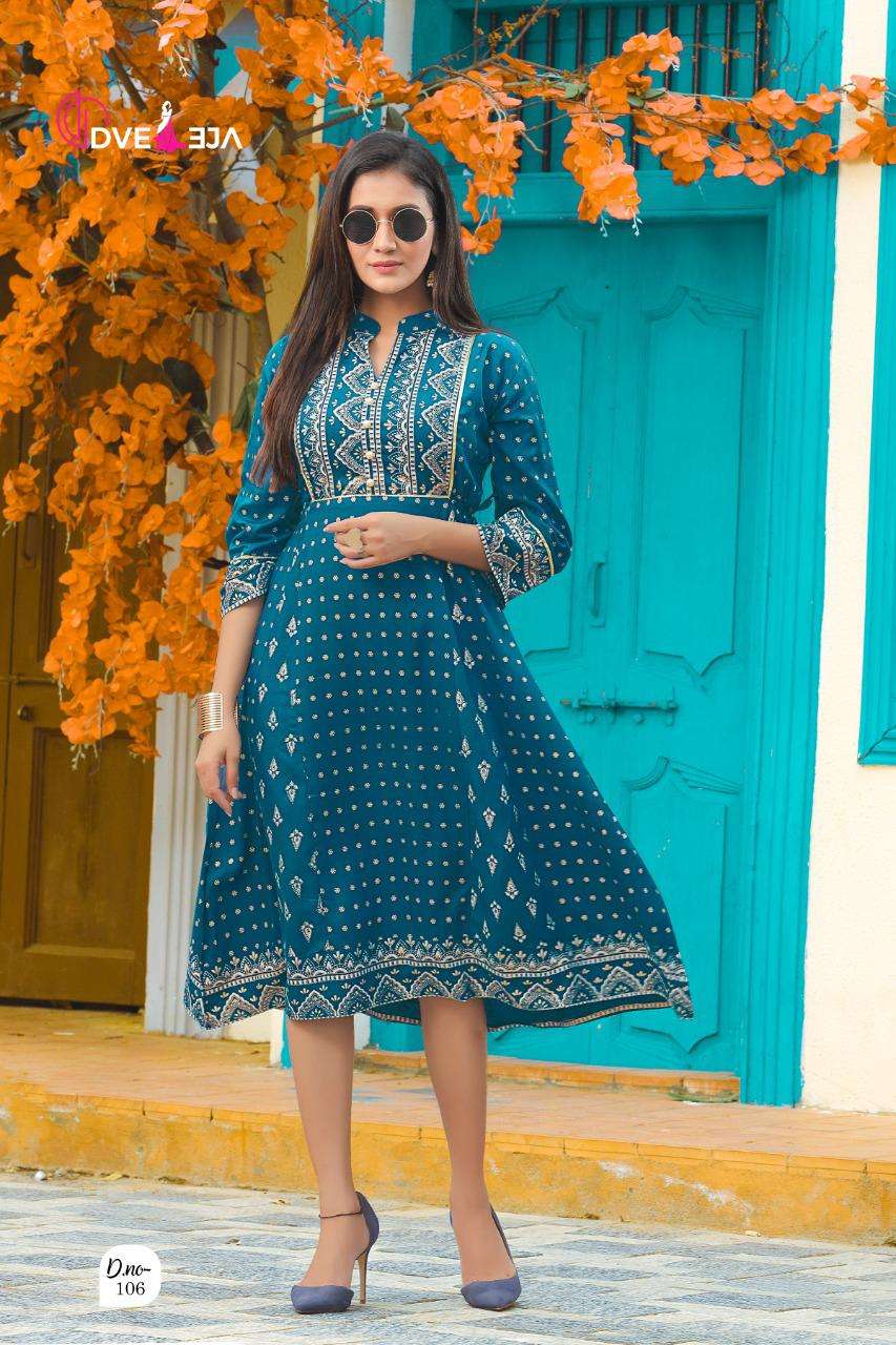 FUSION BY DVEEJA 101 TO 108 SERIES DESIGNER STYLISH FANCY COLORFUL BEAUTIFUL PARTY WEAR & ETHNIC WEAR COLLECTION HEAVY RAYON KURTIS AT WHOLESALE PRICE