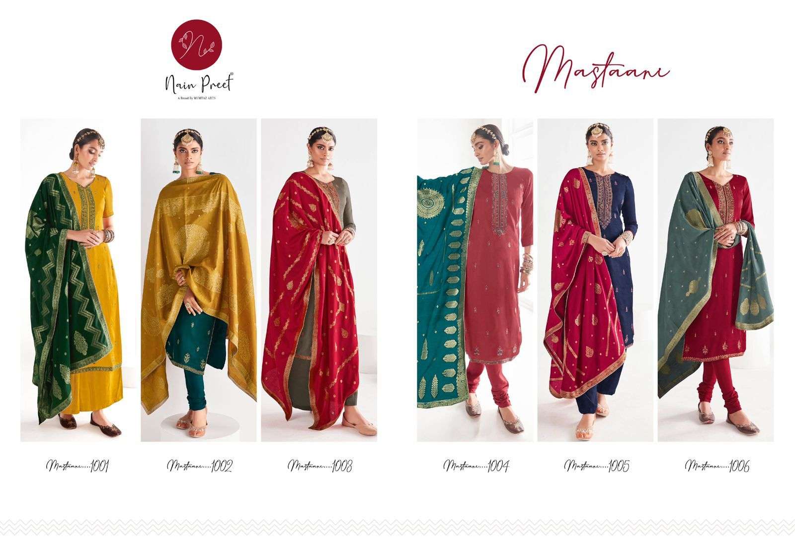 MASTAANI BY NAIN PREET 1001 TO 1006 SERIES BEAUTIFUL SUITS COLORFUL STYLISH FANCY CASUAL WEAR & ETHNIC WEAR SOFT SILK DRESSES AT WHOLESALE PRICE