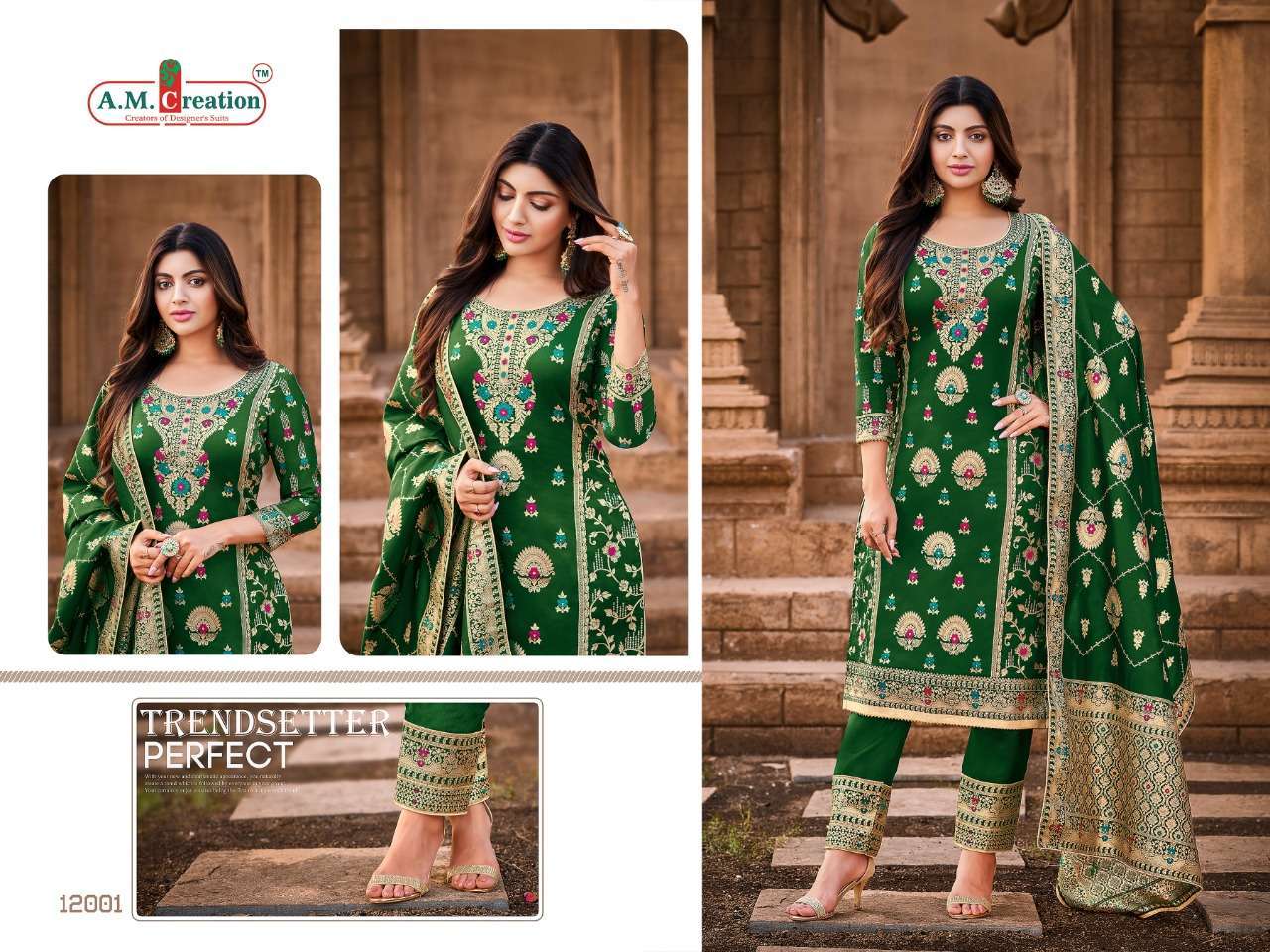 RAJJO VOL-12 BY A.M. CREATION 12001 TO 12006 SERIES BEAUTIFUL SUITS COLORFUL STYLISH FANCY CASUAL WEAR & ETHNIC WEAR JACQUARD SILK DRESSES AT WHOLESALE PRICE