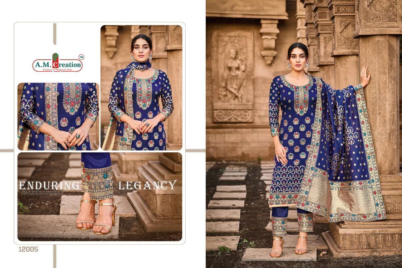 RAJJO VOL-12 BY A.M. CREATION 12001 TO 12006 SERIES BEAUTIFUL SUITS COLORFUL STYLISH FANCY CASUAL WEAR & ETHNIC WEAR JACQUARD SILK DRESSES AT WHOLESALE PRICE
