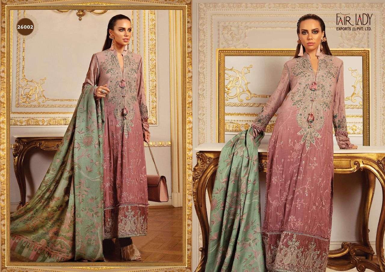 MARIA.B. LAWN COLLECTION BY FAIR LADY 26001 TO 26007 SERIES PAKISTANI SUITS BEAUTIFUL FANCY COLORFUL STYLISH PARTY WEAR & OCCASIONAL WEAR LAWN COTTON DRESSES AT WHOLESALE PRICE