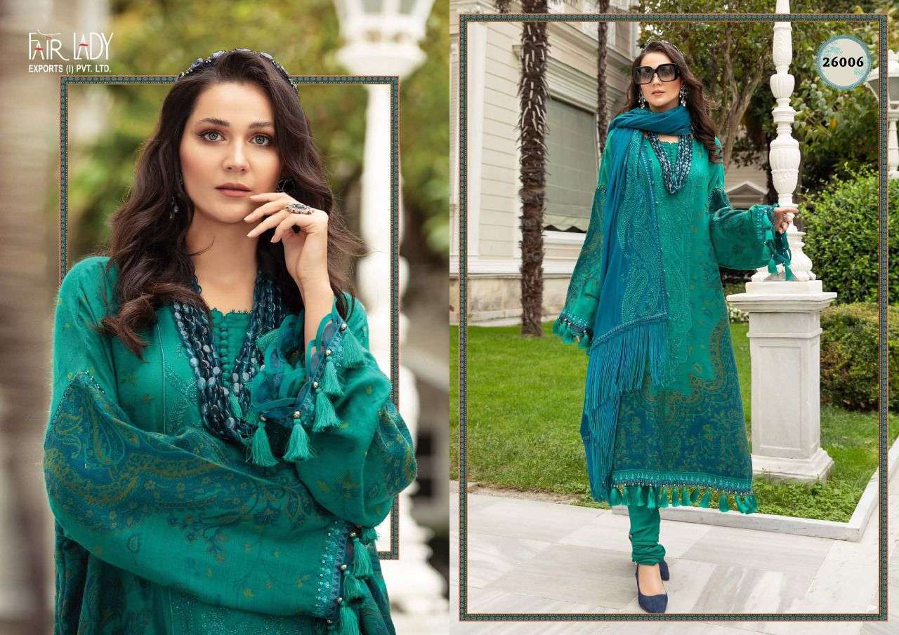 MARIA.B. LAWN COLLECTION BY FAIR LADY 26001 TO 26007 SERIES PAKISTANI SUITS BEAUTIFUL FANCY COLORFUL STYLISH PARTY WEAR & OCCASIONAL WEAR LAWN COTTON DRESSES AT WHOLESALE PRICE