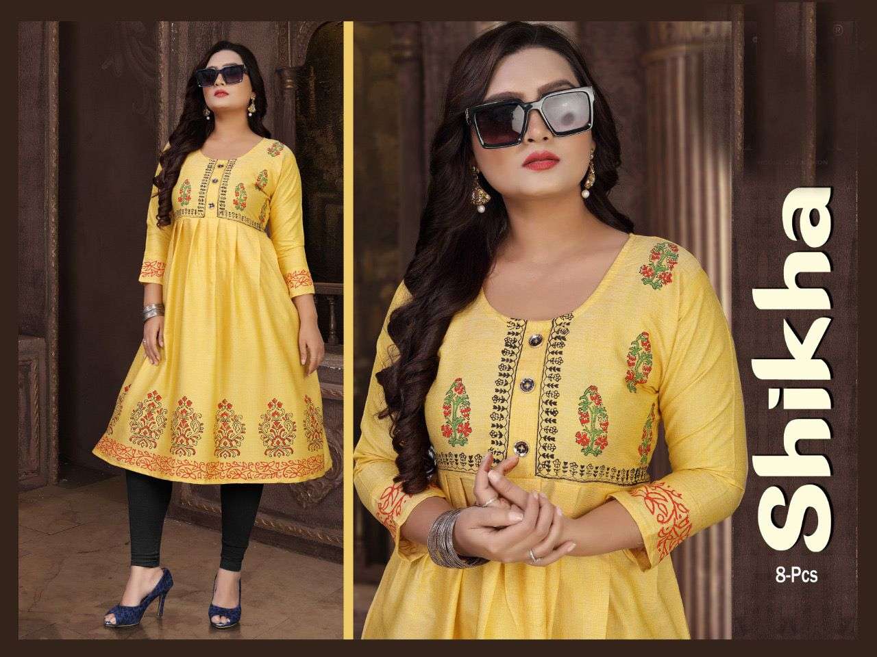 SHIKHA BY TRENDY 01 TO 08 SERIES DESIGNER STYLISH FANCY COLORFUL BEAUTIFUL PARTY WEAR & ETHNIC WEAR COLLECTION RAYON TWO TONE KURTIS AT WHOLESALE PRICE