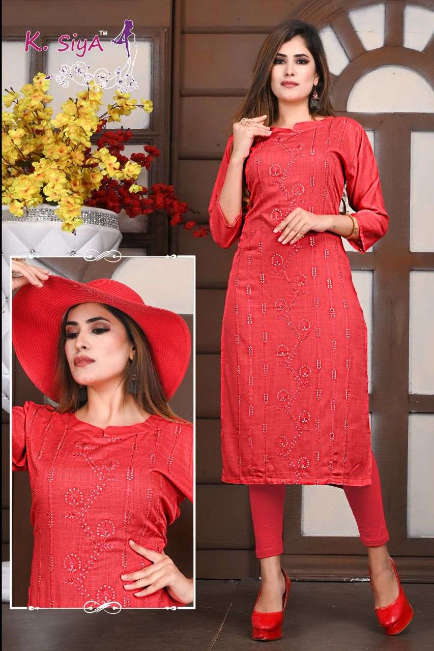 PURVA BY K.SIYA 01 TO 08 SERIES DESIGNER STYLISH FANCY COLORFUL BEAUTIFUL PARTY WEAR & ETHNIC WEAR COLLECTION HEAVY RAYON SLUB KURTIS AT WHOLESALE PRICE