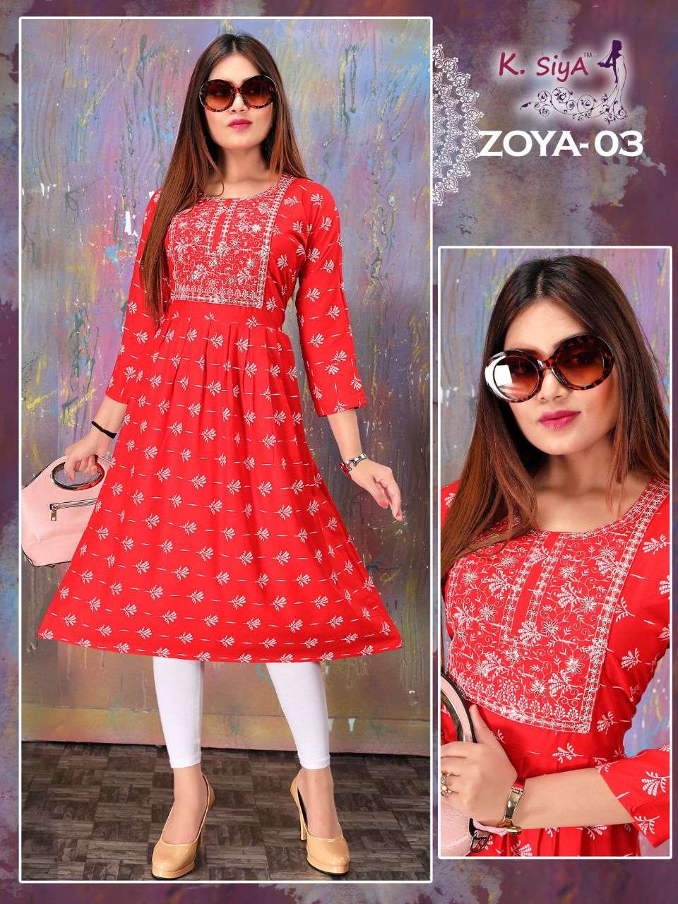 ZOYA BY K.SIYA 01 TO 08 SERIES DESIGNER STYLISH FANCY COLORFUL BEAUTIFUL PARTY WEAR & ETHNIC WEAR COLLECTION HEAVY RAYON PRINT KURTIS AT WHOLESALE PRICE