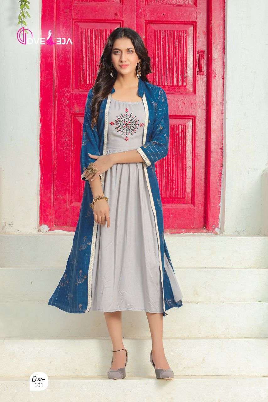 ATTRACTION BY DVEEJA 101 TO 108 SERIES DESIGNER STYLISH FANCY COLORFUL BEAUTIFUL PARTY WEAR & ETHNIC WEAR COLLECTION HEAVY RAYON KURTIS AT WHOLESALE PRICE