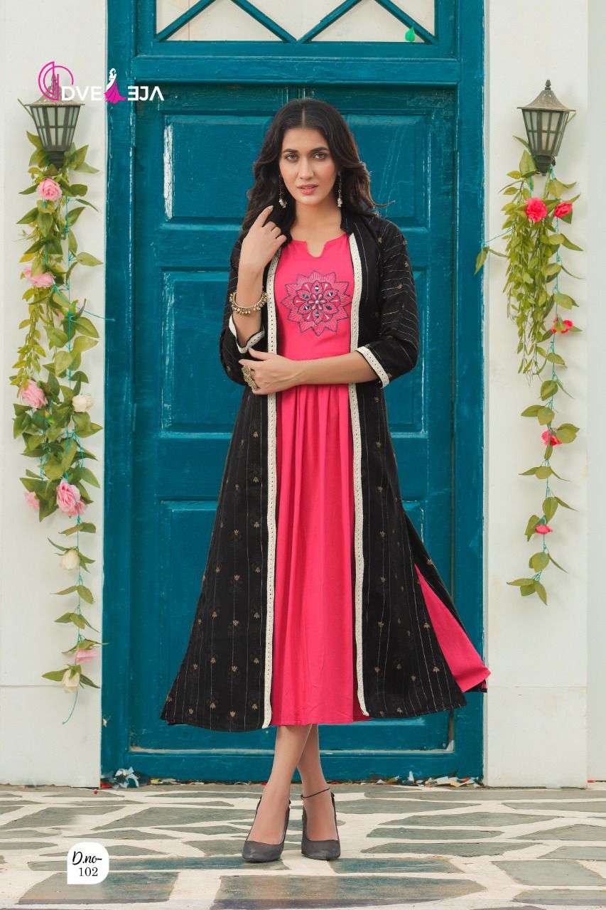 ATTRACTION BY DVEEJA 101 TO 108 SERIES DESIGNER STYLISH FANCY COLORFUL BEAUTIFUL PARTY WEAR & ETHNIC WEAR COLLECTION HEAVY RAYON KURTIS AT WHOLESALE PRICE