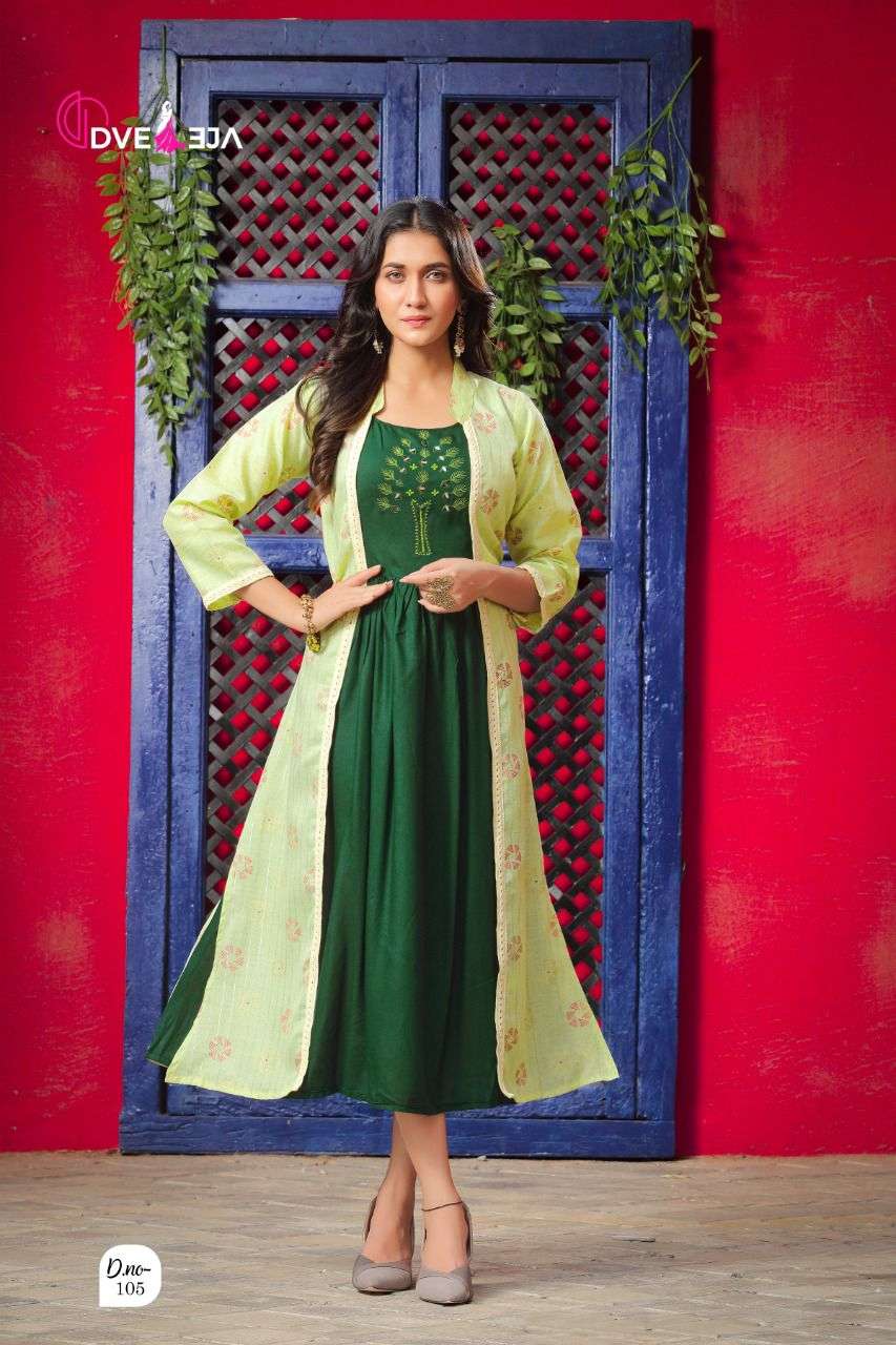 ATTRACTION BY DVEEJA 101 TO 108 SERIES DESIGNER STYLISH FANCY COLORFUL BEAUTIFUL PARTY WEAR & ETHNIC WEAR COLLECTION HEAVY RAYON KURTIS AT WHOLESALE PRICE