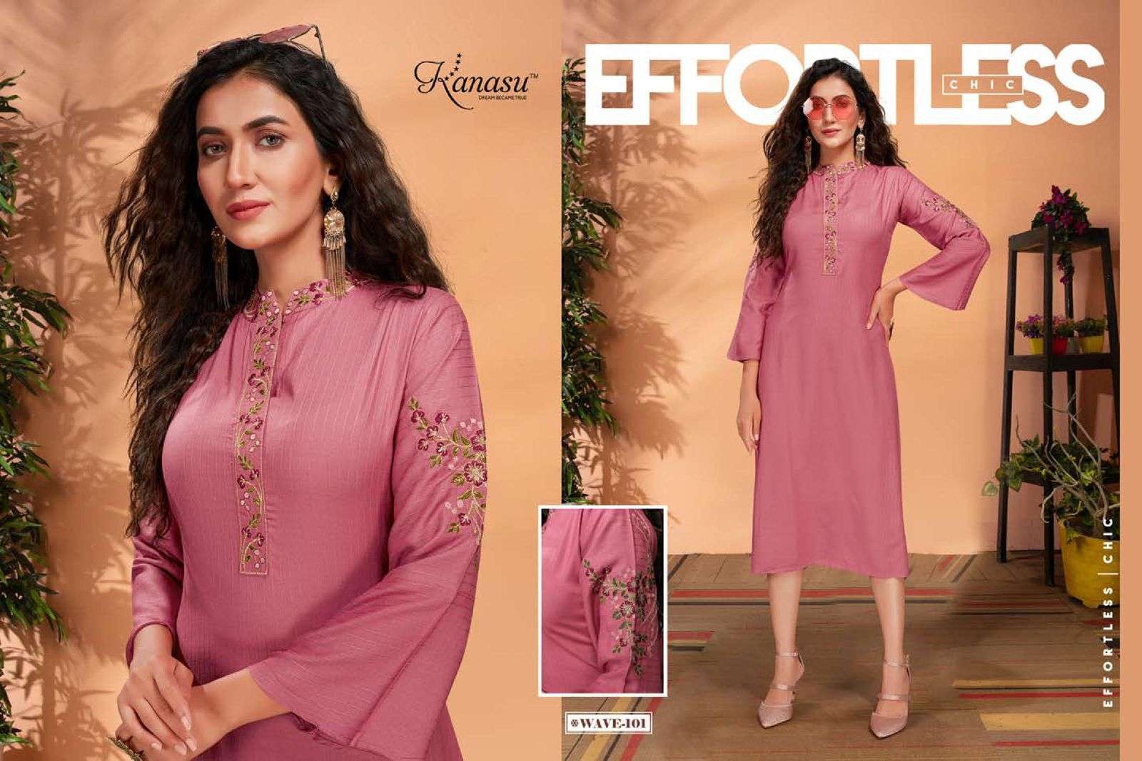 WAVE BY KANASU 101 TO 108 SERIES DESIGNER STYLISH FANCY COLORFUL BEAUTIFUL PARTY WEAR & ETHNIC WEAR COLLECTION RAYON WITH WORK KURTIS AT WHOLESALE PRICE