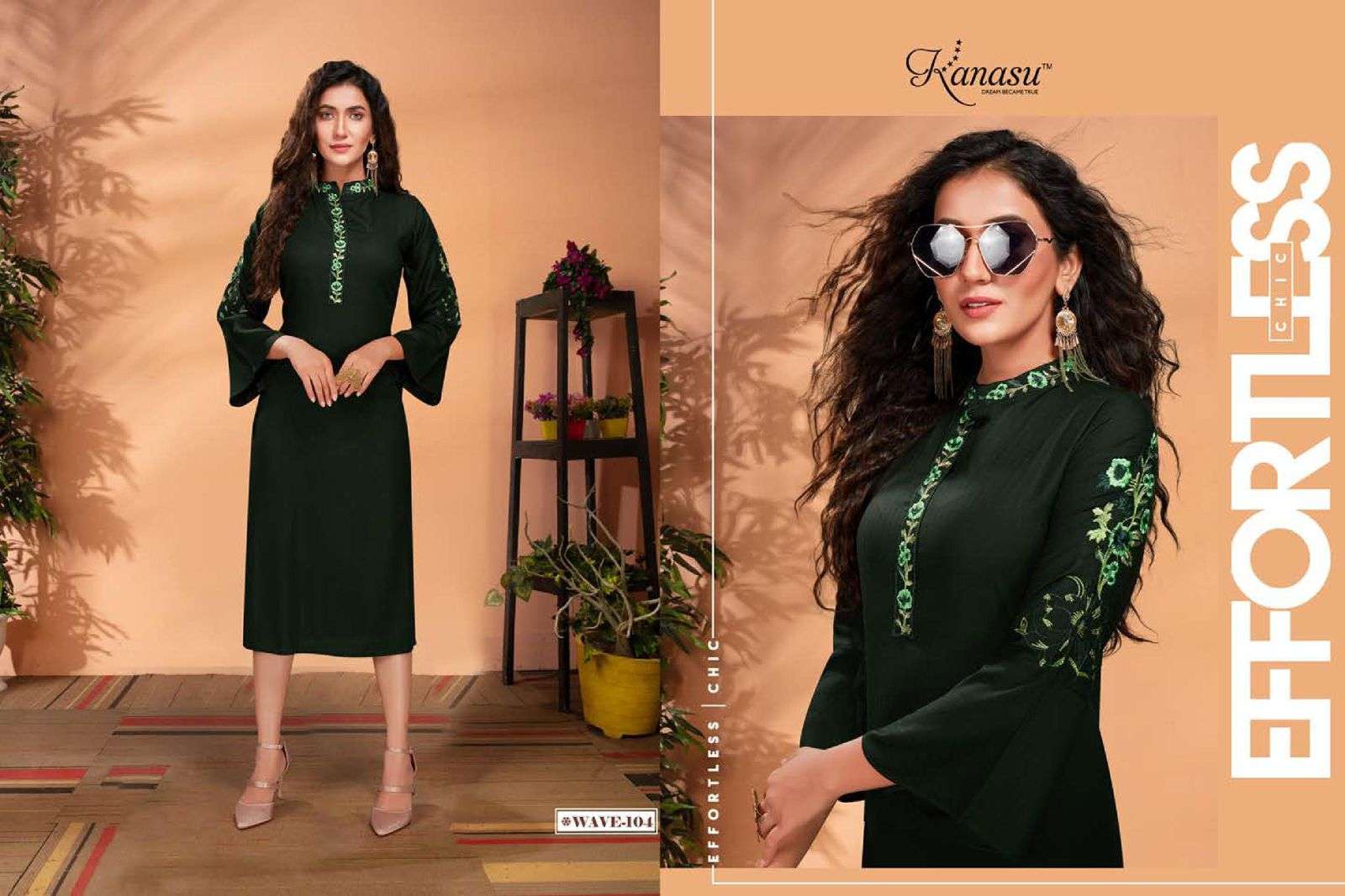 WAVE BY KANASU 101 TO 108 SERIES DESIGNER STYLISH FANCY COLORFUL BEAUTIFUL PARTY WEAR & ETHNIC WEAR COLLECTION RAYON WITH WORK KURTIS AT WHOLESALE PRICE