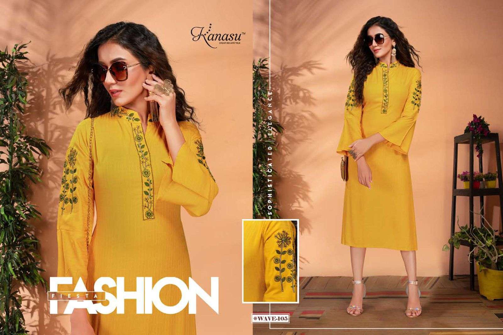 WAVE BY KANASU 101 TO 108 SERIES DESIGNER STYLISH FANCY COLORFUL BEAUTIFUL PARTY WEAR & ETHNIC WEAR COLLECTION RAYON WITH WORK KURTIS AT WHOLESALE PRICE