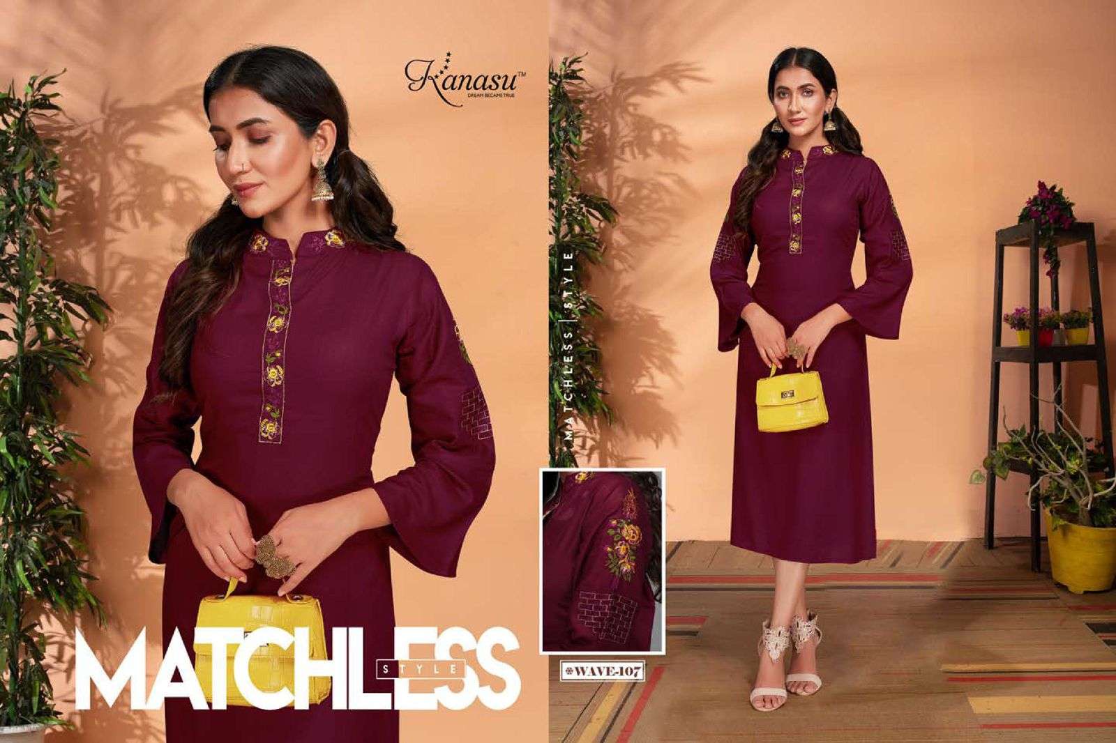 WAVE BY KANASU 101 TO 108 SERIES DESIGNER STYLISH FANCY COLORFUL BEAUTIFUL PARTY WEAR & ETHNIC WEAR COLLECTION RAYON WITH WORK KURTIS AT WHOLESALE PRICE