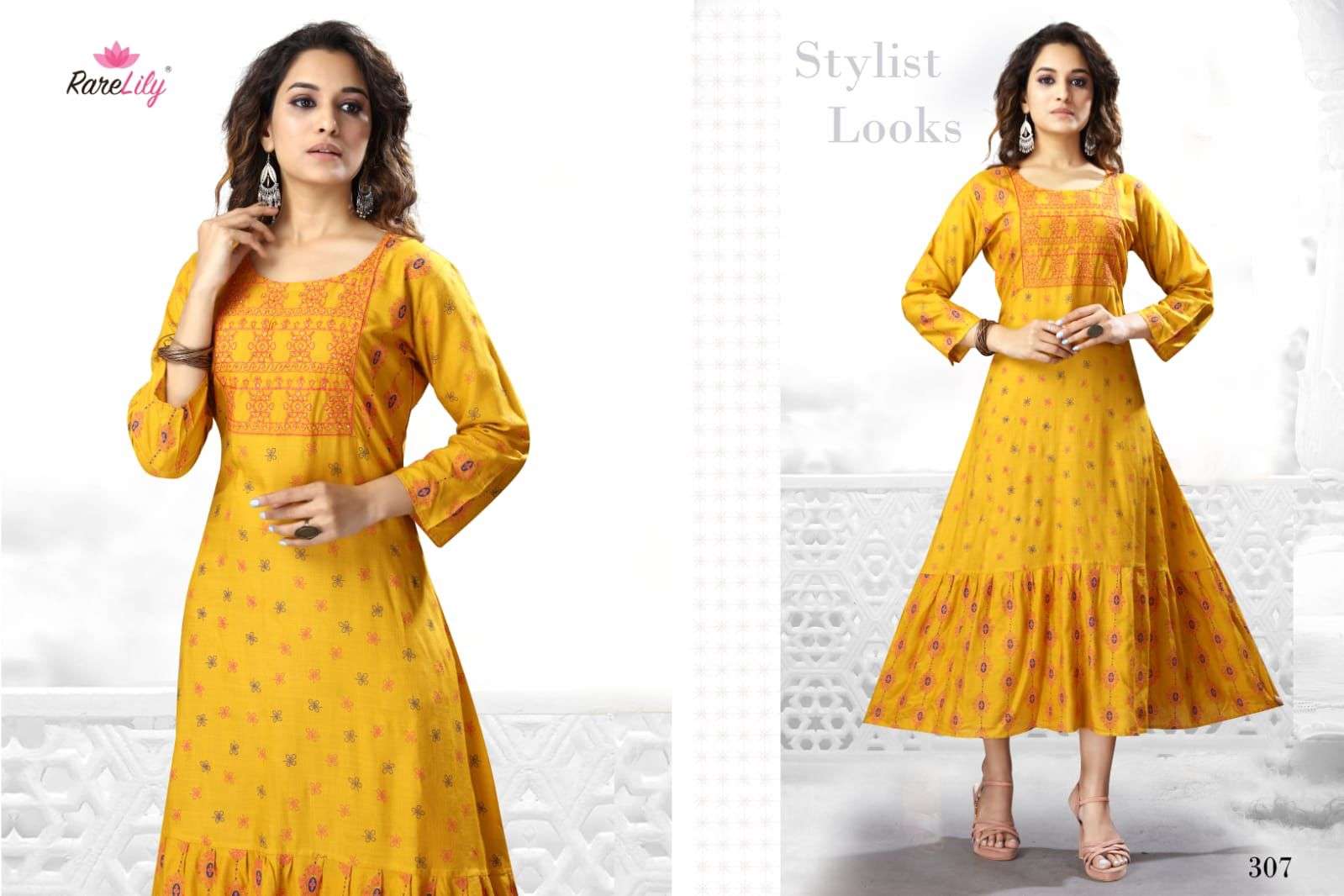 PRISHA BY RARE LILY 303 TO 309 SERIES DESIGNER STYLISH FANCY COLORFUL BEAUTIFUL PARTY WEAR & ETHNIC WEAR COLLECTION RAYON PRINT KURTIS AT WHOLESALE PRICE