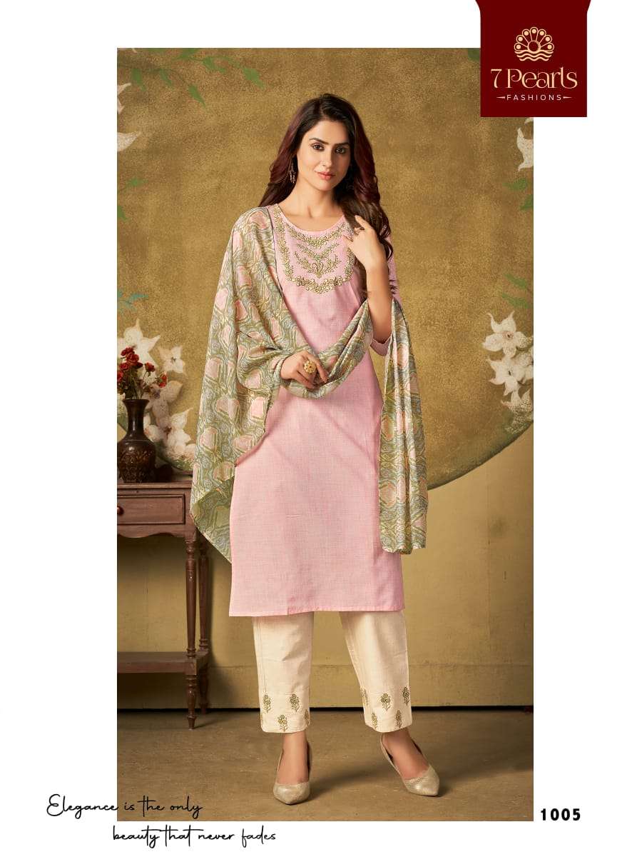 ELEGANCE BY 7 PEARLS 1001 TO 1006 SERIES BEAUTIFUL SUITS COLORFUL STYLISH FANCY CASUAL WEAR & ETHNIC WEAR COTTON EMBROIDERED DRESSES AT WHOLESALE PRICE