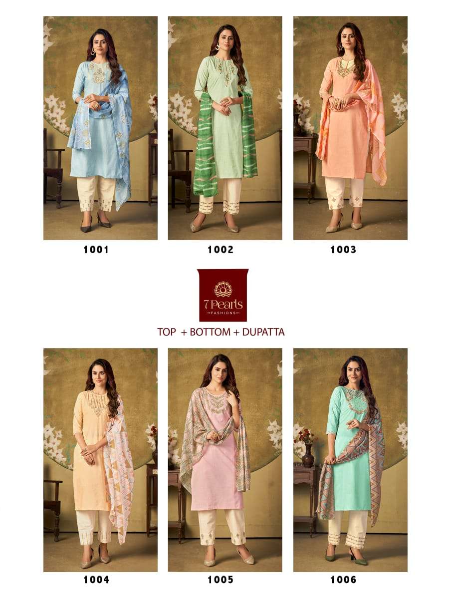 ELEGANCE BY 7 PEARLS 1001 TO 1006 SERIES BEAUTIFUL SUITS COLORFUL STYLISH FANCY CASUAL WEAR & ETHNIC WEAR COTTON EMBROIDERED DRESSES AT WHOLESALE PRICE
