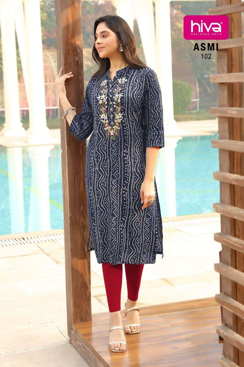 ASMI BY HIVA 101 TO 106 SERIES DESIGNER STYLISH FANCY COLORFUL BEAUTIFUL PARTY WEAR & ETHNIC WEAR COLLECTION RAYON PRINT KURTIS AT WHOLESALE PRICE