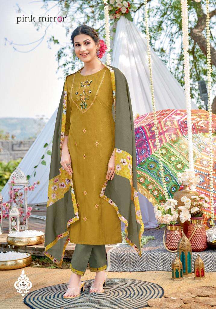 THREADS BY PINK MIRROR 1001 TO 1006 SERIES BEAUTIFUL SUITS COLORFUL STYLISH FANCY CASUAL WEAR & ETHNIC WEAR VISCOSE EMBROIDERED DRESSES AT WHOLESALE PRICE