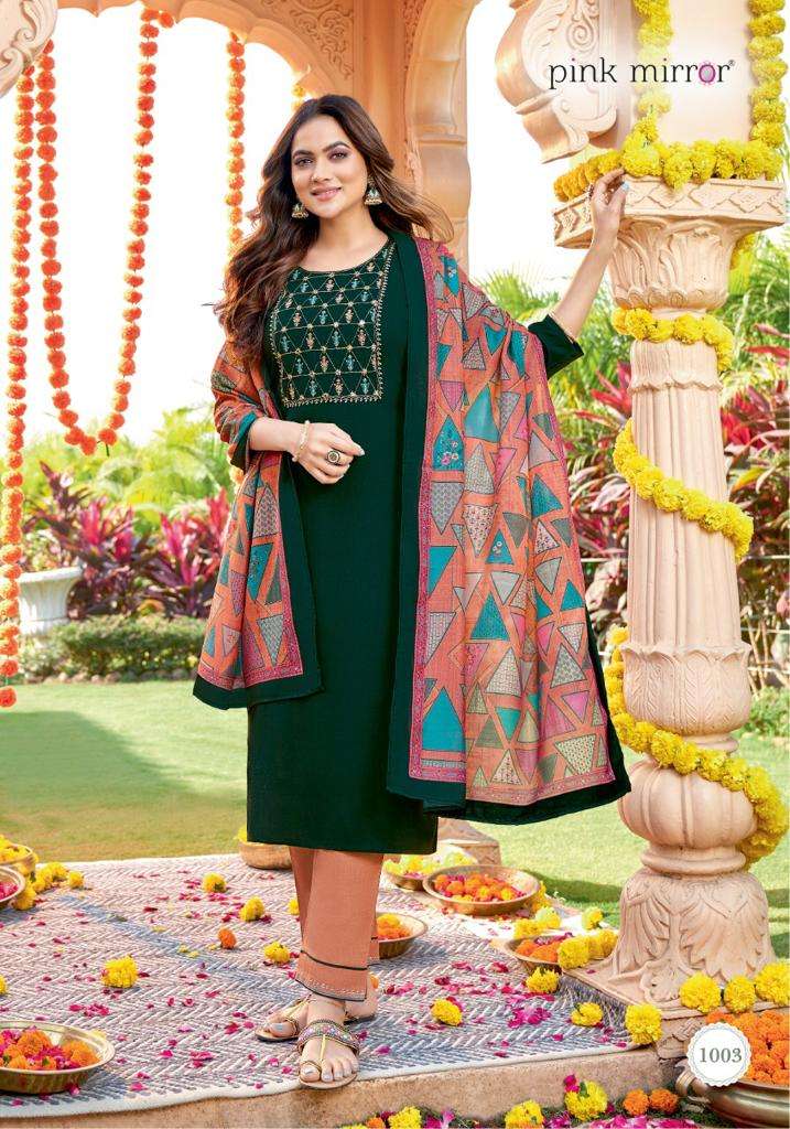 MIRROR BY PINK MIRROR 1001 TO 1006 SERIES BEAUTIFUL SUITS COLORFUL STYLISH FANCY CASUAL WEAR & ETHNIC WEAR VISCOSE EMBROIDERED DRESSES AT WHOLESALE PRICE