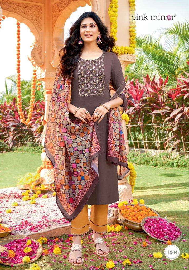 MIRROR BY PINK MIRROR 1001 TO 1006 SERIES BEAUTIFUL SUITS COLORFUL STYLISH FANCY CASUAL WEAR & ETHNIC WEAR VISCOSE EMBROIDERED DRESSES AT WHOLESALE PRICE