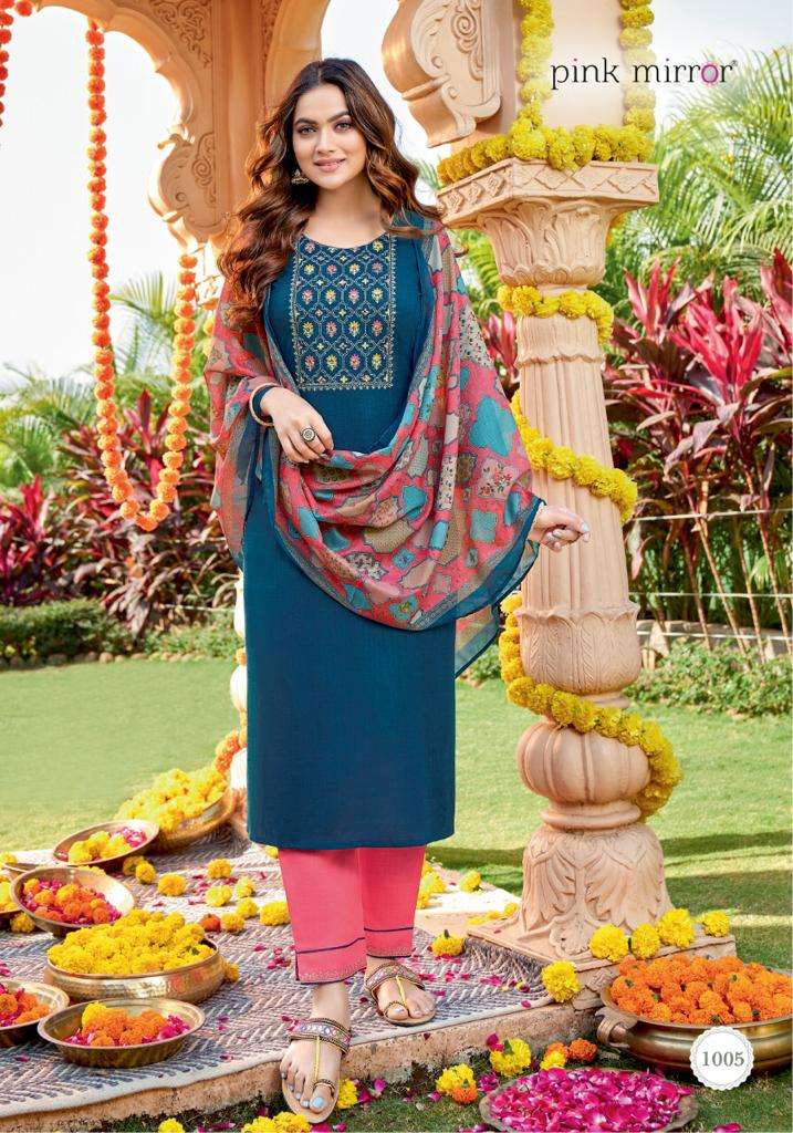 MIRROR BY PINK MIRROR 1001 TO 1006 SERIES BEAUTIFUL SUITS COLORFUL STYLISH FANCY CASUAL WEAR & ETHNIC WEAR VISCOSE EMBROIDERED DRESSES AT WHOLESALE PRICE