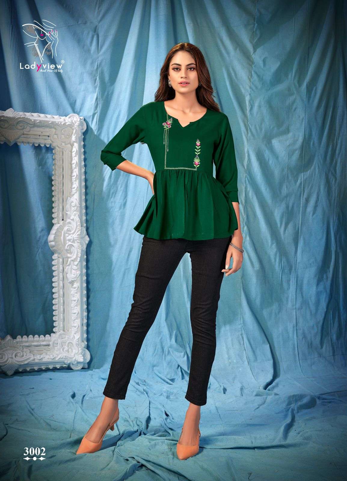 COOL CRUSH VOl-3 BY LADY VIEW 3001 TO 3006 SERIES DESIGNER STYLISH FANCY COLORFUL BEAUTIFUL PARTY WEAR & ETHNIC WEAR COLLECTION RAYON EMBROIDERY TOPS AT WHOLESALE PRICE