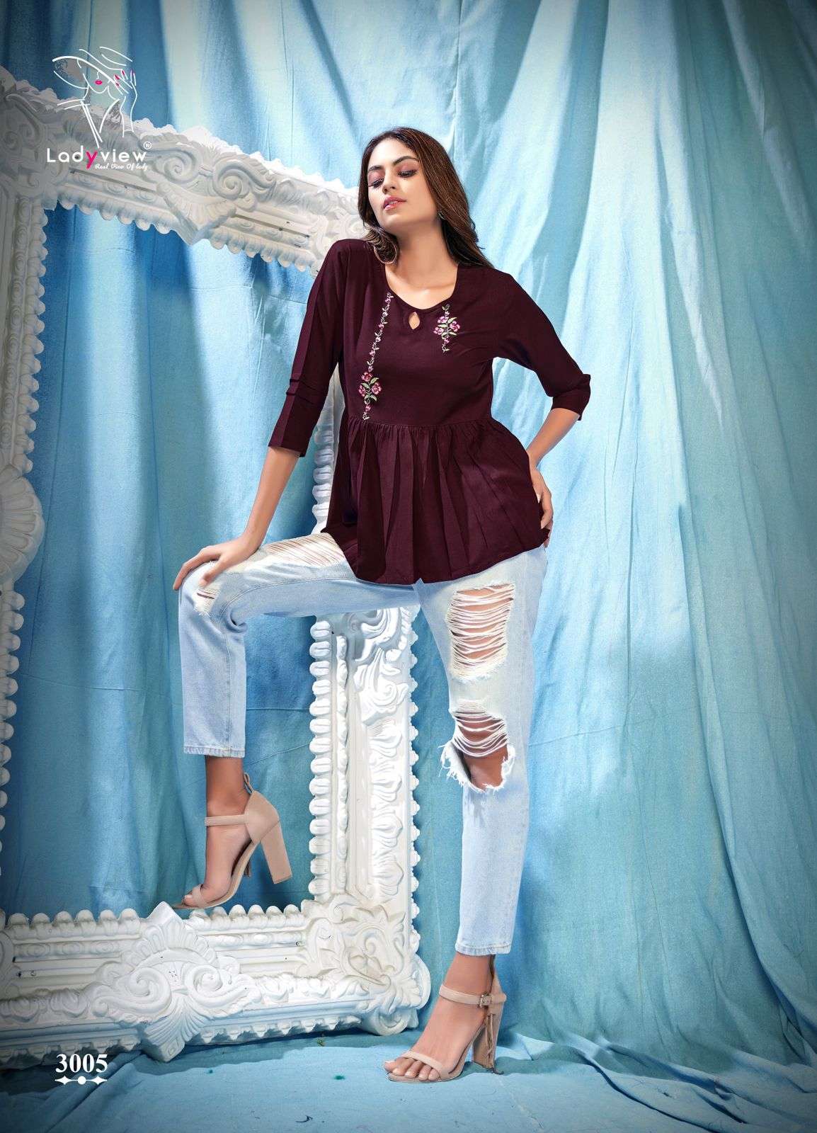 COOL CRUSH VOl-3 BY LADY VIEW 3001 TO 3006 SERIES DESIGNER STYLISH FANCY COLORFUL BEAUTIFUL PARTY WEAR & ETHNIC WEAR COLLECTION RAYON EMBROIDERY TOPS AT WHOLESALE PRICE