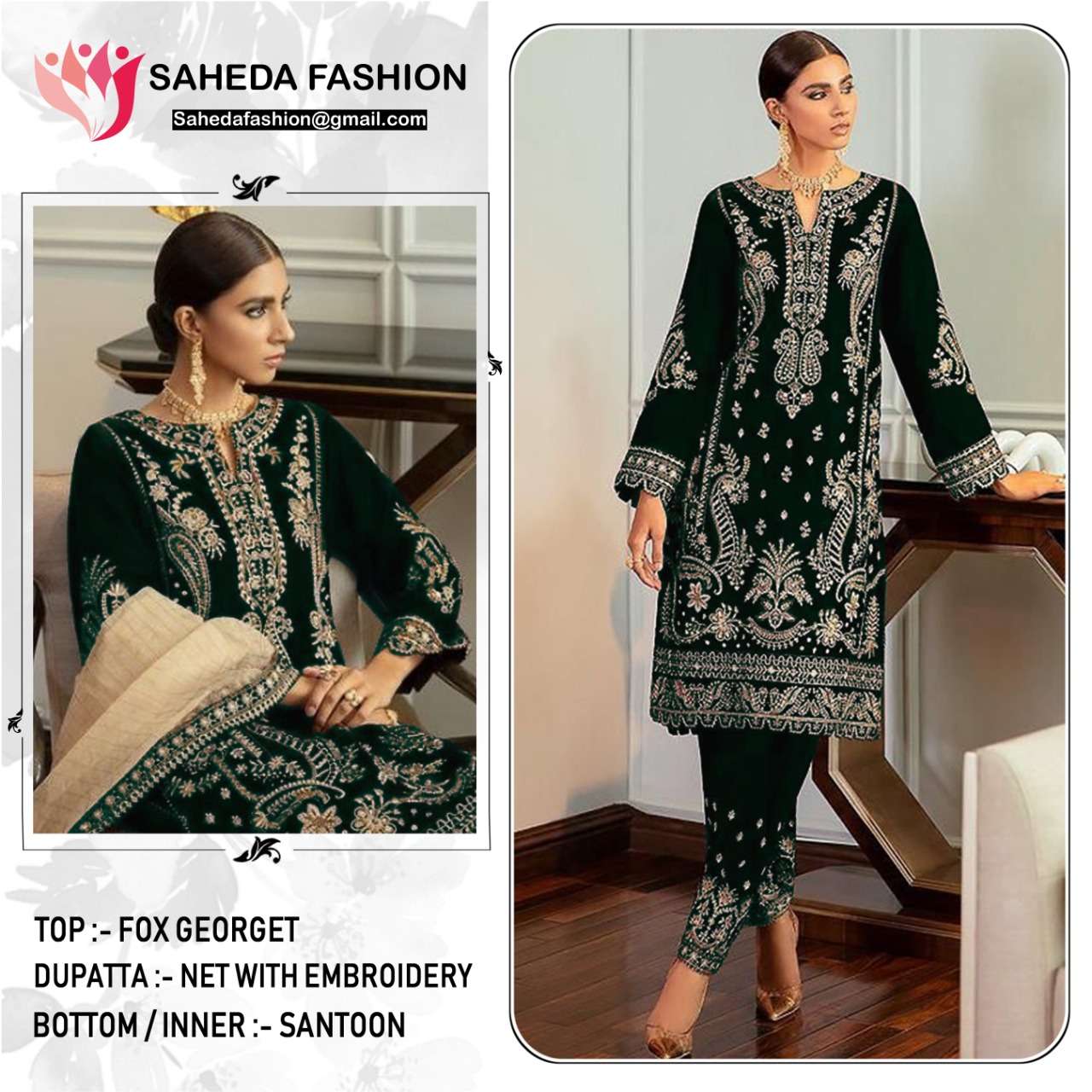 SAHEDA 121 COLOURS BY SAHEDA FASHOIN 121-B TO 121-D SERIES DESIGNER PAKISTANI SUITS BEAUTIFUL STYLISH FANCY COLORFUL PARTY WEAR & OCCASIONAL WEAR GEORGETTE EMBROIDERED DRESSES AT WHOLESALE PRICE