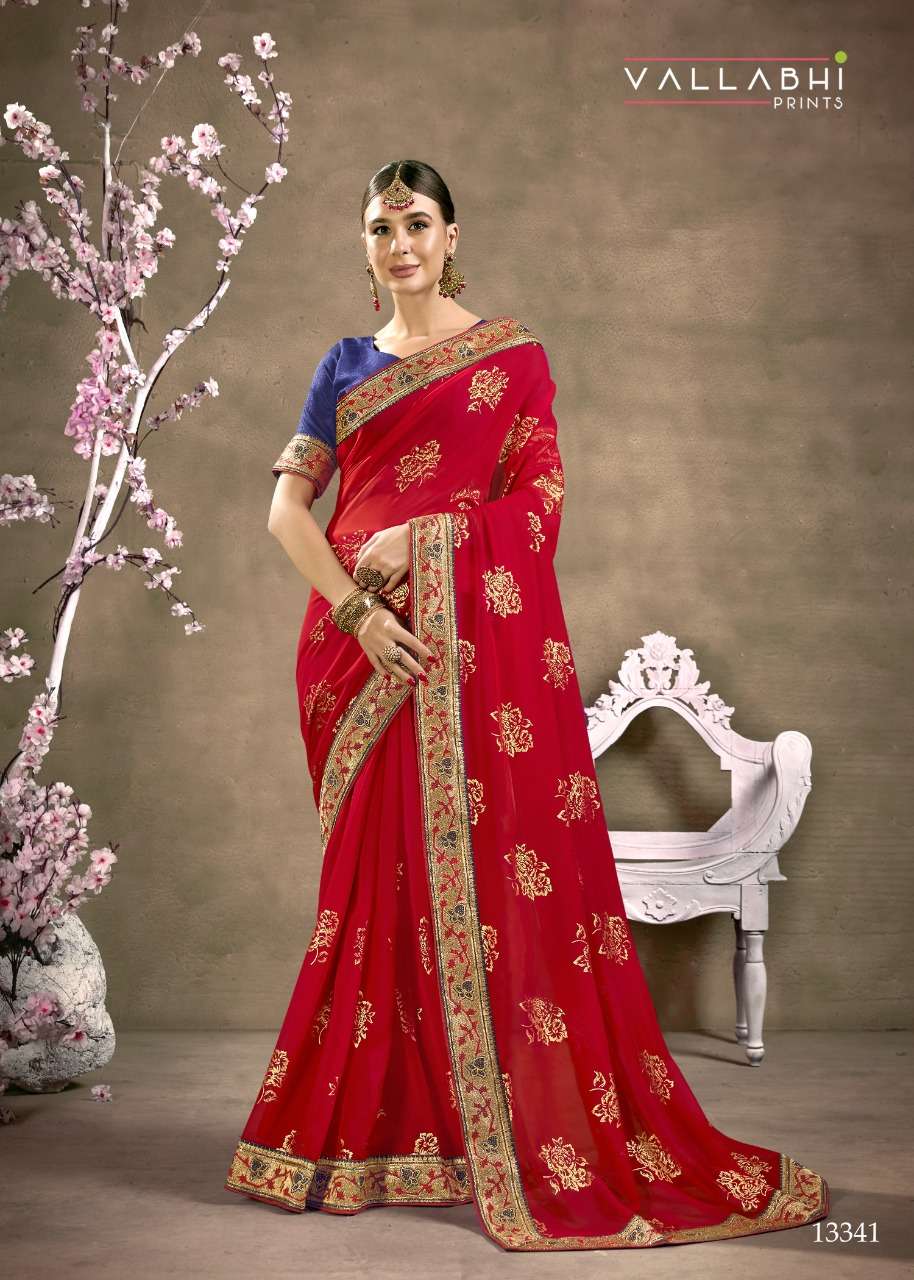 KESHVI BY VALLABHI PRINTS 13341 TO 13348 SERIES INDIAN TRADITIONAL WEAR COLLECTION BEAUTIFUL STYLISH FANCY COLORFUL PARTY WEAR & OCCASIONAL WEAR GEORGETTE FOIL PRINT SAREES AT WHOLESALE PRICE