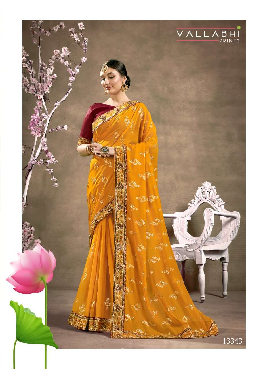 KESHVI BY VALLABHI PRINTS 13341 TO 13348 SERIES INDIAN TRADITIONAL WEAR COLLECTION BEAUTIFUL STYLISH FANCY COLORFUL PARTY WEAR & OCCASIONAL WEAR GEORGETTE FOIL PRINT SAREES AT WHOLESALE PRICE