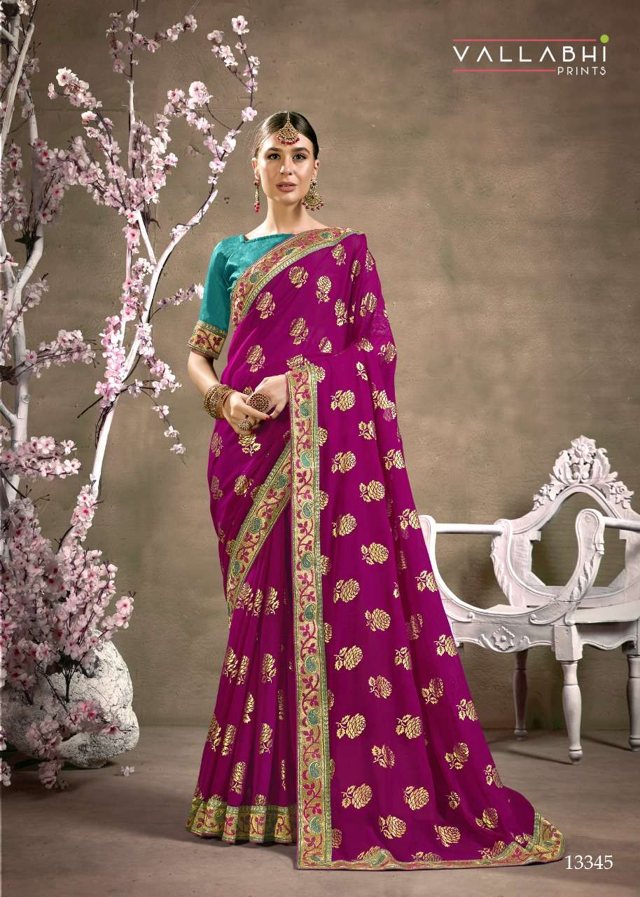 KESHVI BY VALLABHI PRINTS 13341 TO 13348 SERIES INDIAN TRADITIONAL WEAR COLLECTION BEAUTIFUL STYLISH FANCY COLORFUL PARTY WEAR & OCCASIONAL WEAR GEORGETTE FOIL PRINT SAREES AT WHOLESALE PRICE