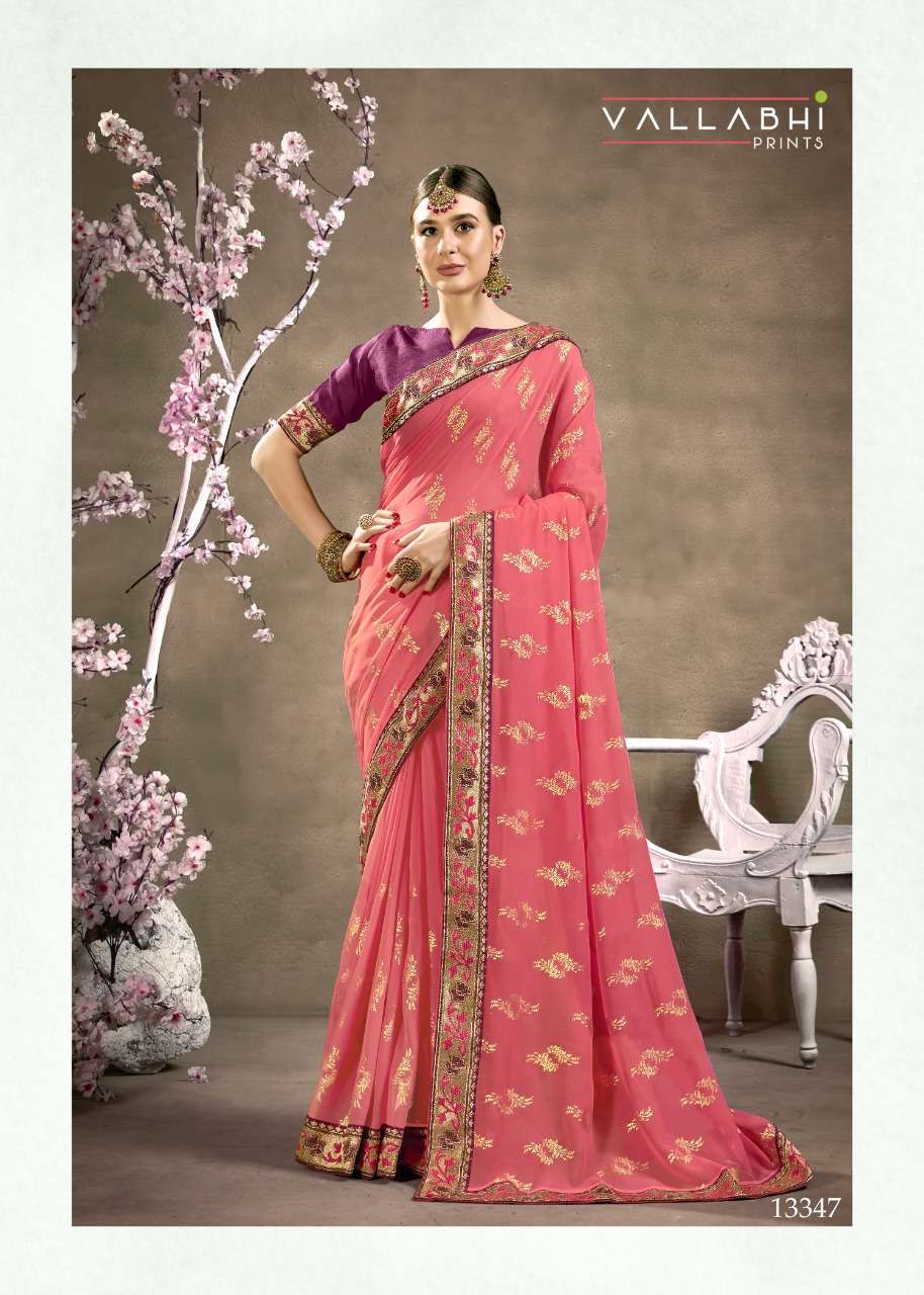 KESHVI BY VALLABHI PRINTS 13341 TO 13348 SERIES INDIAN TRADITIONAL WEAR COLLECTION BEAUTIFUL STYLISH FANCY COLORFUL PARTY WEAR & OCCASIONAL WEAR GEORGETTE FOIL PRINT SAREES AT WHOLESALE PRICE