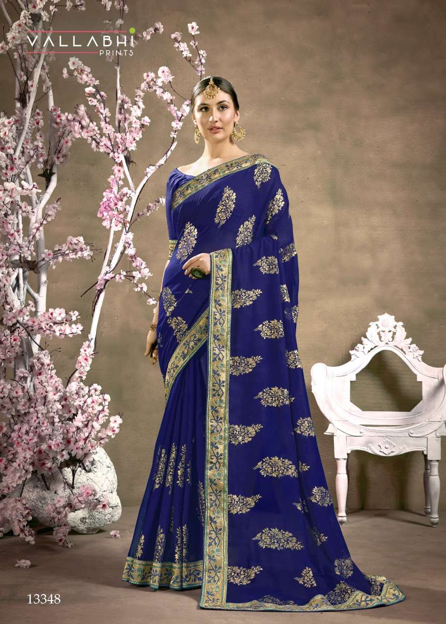 KESHVI BY VALLABHI PRINTS 13341 TO 13348 SERIES INDIAN TRADITIONAL WEAR COLLECTION BEAUTIFUL STYLISH FANCY COLORFUL PARTY WEAR & OCCASIONAL WEAR GEORGETTE FOIL PRINT SAREES AT WHOLESALE PRICE