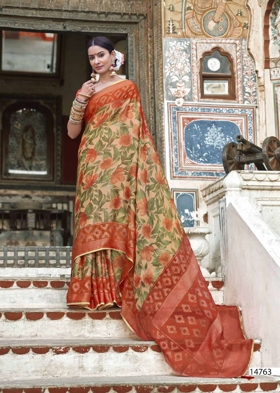 MADHUSHALA BY VALLABHI PRINTS 14761 TO 14768 SERIES INDIAN TRADITIONAL WEAR COLLECTION BEAUTIFUL STYLISH FANCY COLORFUL PARTY WEAR & OCCASIONAL WEAR BRASSO PRINT SAREES AT WHOLESALE PRICE