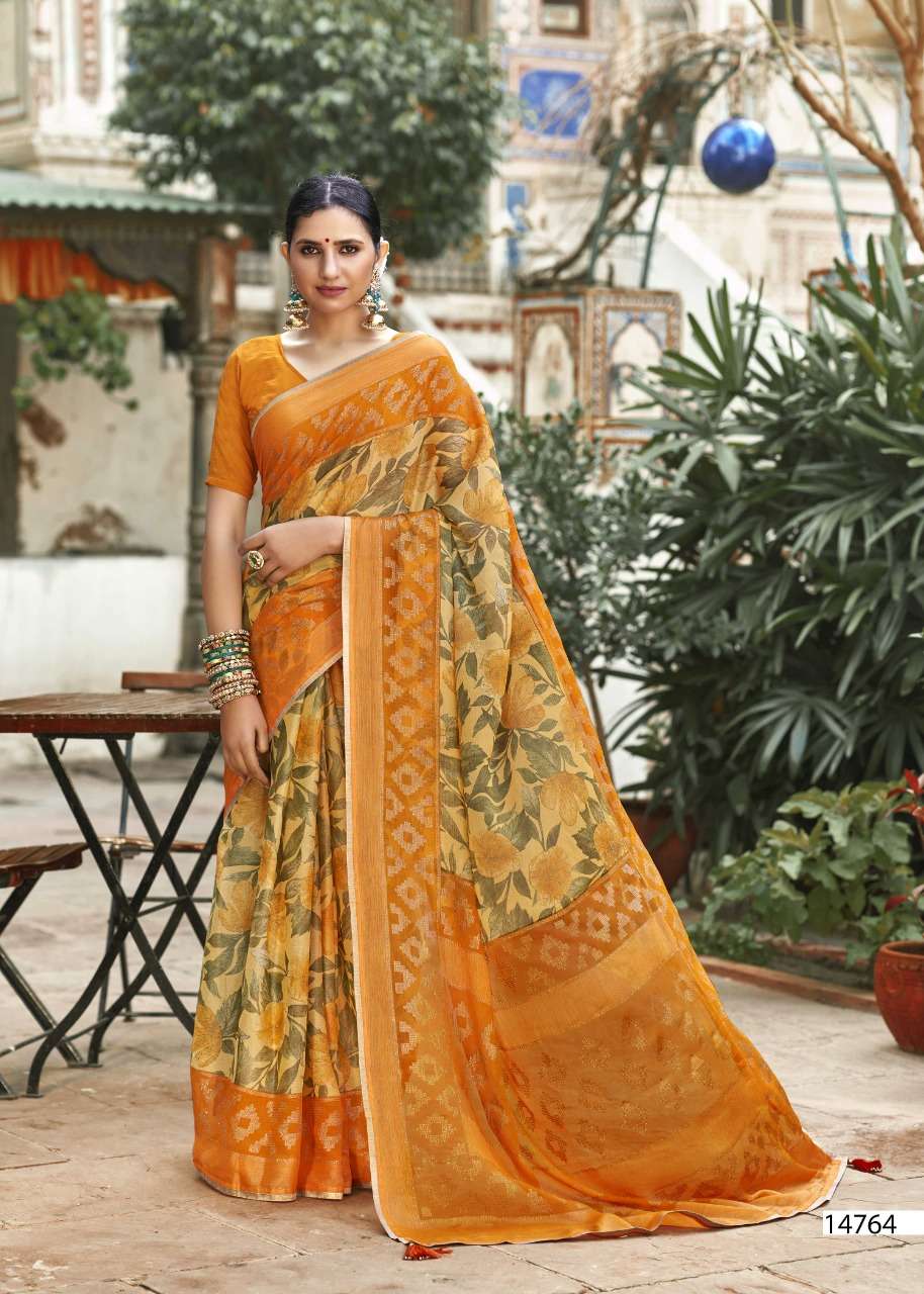 MADHUSHALA BY VALLABHI PRINTS 14761 TO 14768 SERIES INDIAN TRADITIONAL WEAR COLLECTION BEAUTIFUL STYLISH FANCY COLORFUL PARTY WEAR & OCCASIONAL WEAR BRASSO PRINT SAREES AT WHOLESALE PRICE