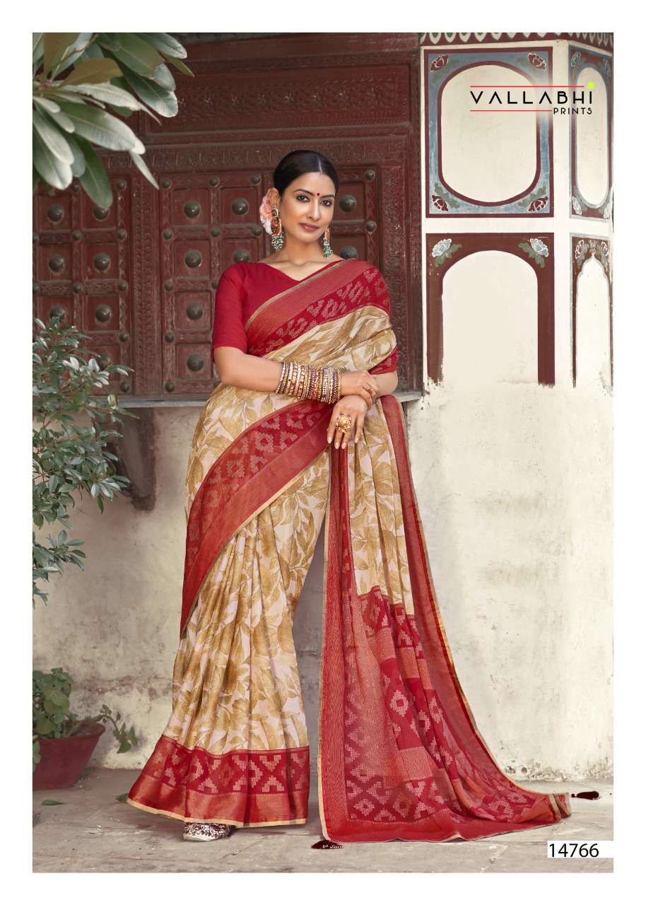 MADHUSHALA BY VALLABHI PRINTS 14761 TO 14768 SERIES INDIAN TRADITIONAL WEAR COLLECTION BEAUTIFUL STYLISH FANCY COLORFUL PARTY WEAR & OCCASIONAL WEAR BRASSO PRINT SAREES AT WHOLESALE PRICE