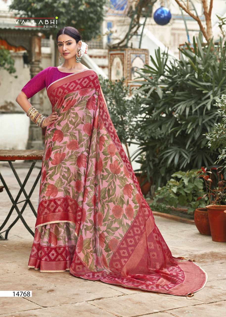 MADHUSHALA BY VALLABHI PRINTS 14761 TO 14768 SERIES INDIAN TRADITIONAL WEAR COLLECTION BEAUTIFUL STYLISH FANCY COLORFUL PARTY WEAR & OCCASIONAL WEAR BRASSO PRINT SAREES AT WHOLESALE PRICE